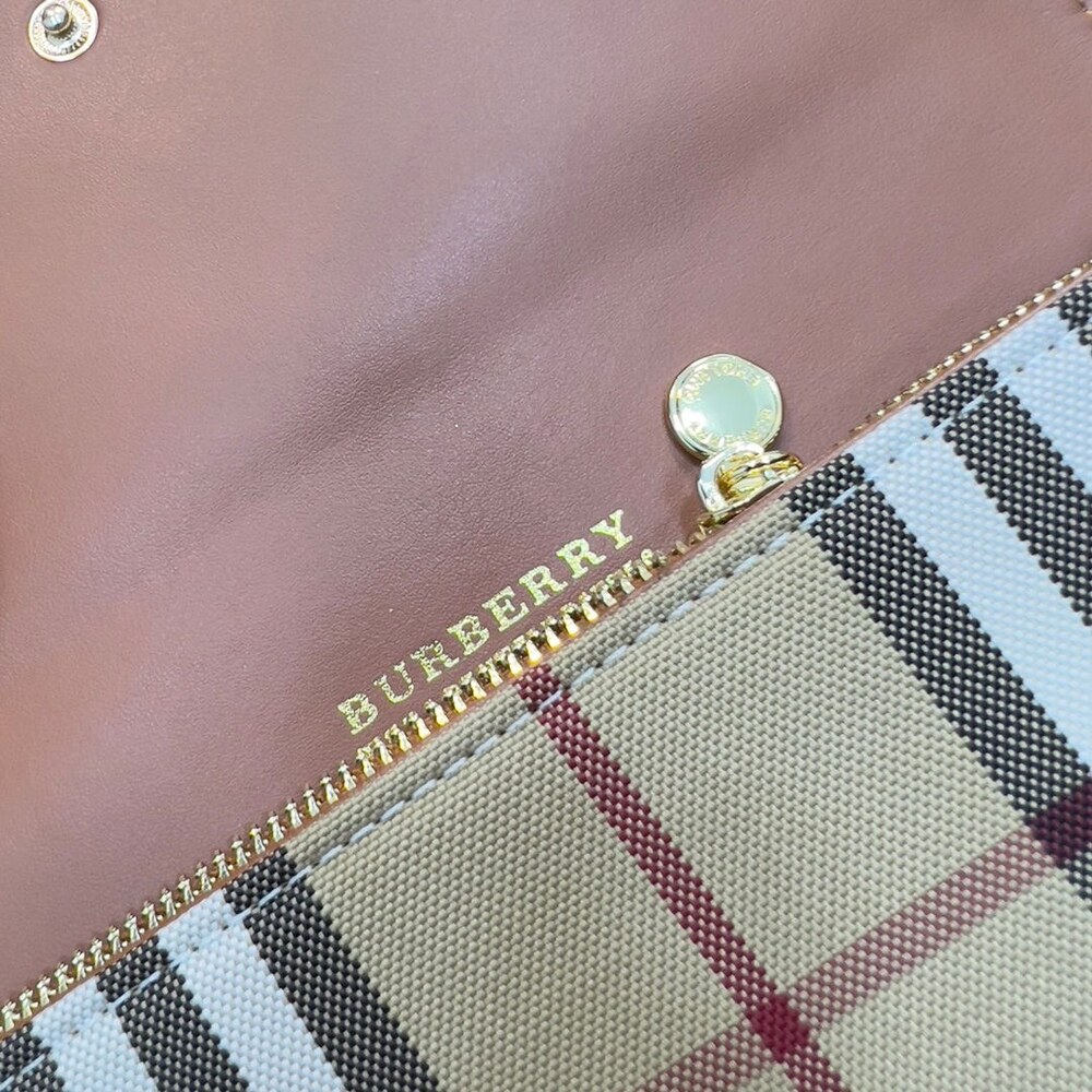 Burberry Vintage Check Long Flap Wallet Tan Leather - Picture 8 of 9